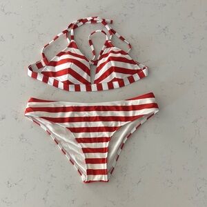 Cupshe Red and White Striped Bikini Set